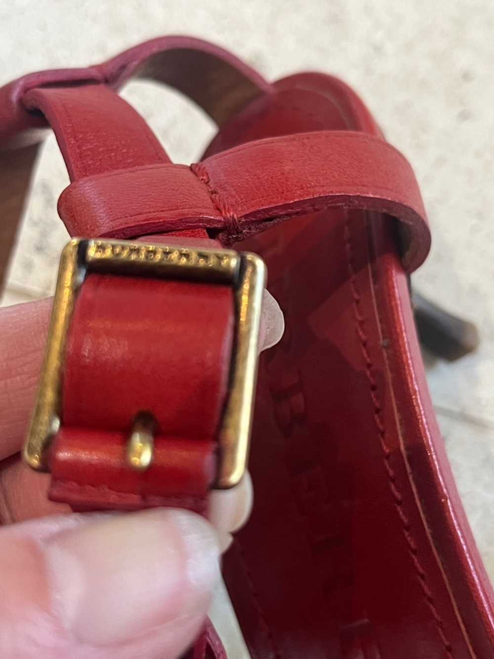 Burberry Red Leather Strappy Kitten Heel Sandals Sz 38 - Picture 7 of 11